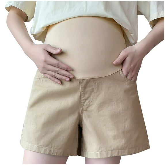 ShomPort Maternity Shorts with Pockets Loose Casual Pregnant Shorts Over The Belly Fall Maternity Clothes