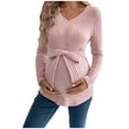 thumbnail image 1 of ShomPort Maternity Tops Shirts Dressy V Neck Pregnancy Tunic Blouses Ribbed Long Sleeve Winter Fall Sweater Shirt, 1 of 7