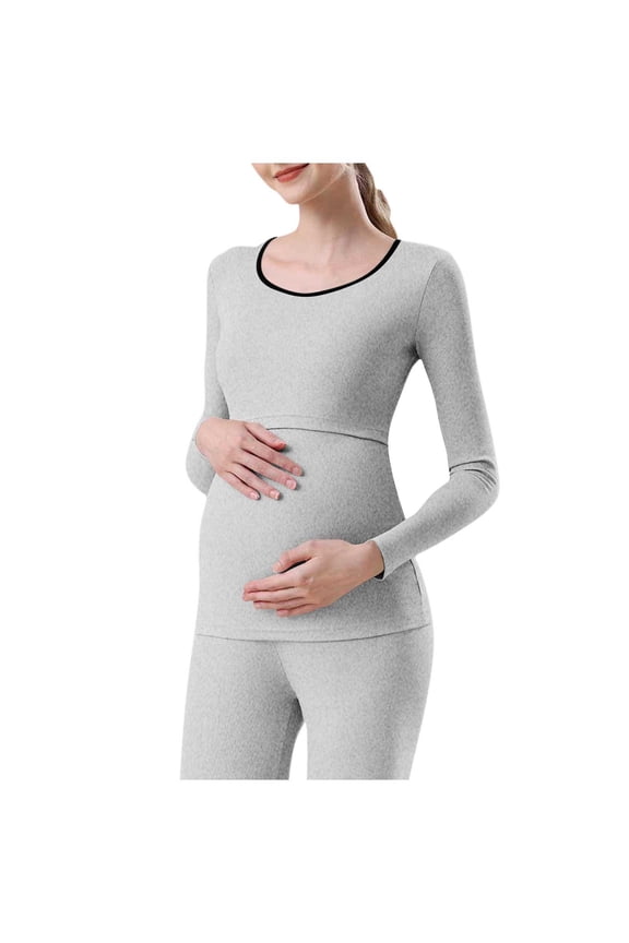 Maternity Warm Sleep Tops Winter Fall Thermal Underwear Nursing Breastfeeding Layer Tshirts