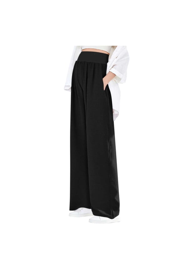 Maternity Wide Leg Pants Summer Cotton Linen Over The Belly Breathable Casual Pants for Work Travel Everyday