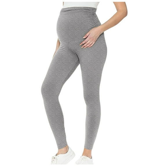 ShomPort Maternity Yoga Pants Side Ruched Elastic Waist Over the Belly Trousers Solid Color Basic Sports Pregnancy Leggings