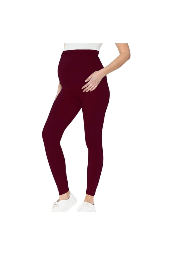 Maternity Yoga Pants Side Ruched Elastic Waist Over the Belly Trousers Solid Color Basic Sports Pregnancy Leggings
