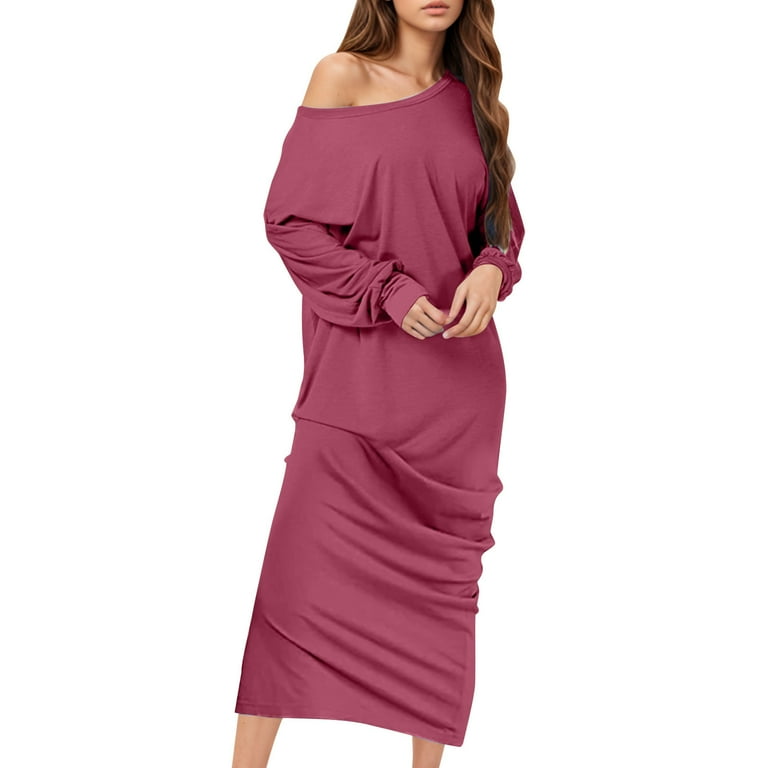 ShomPort Maxi Dress for Women Fall 2024 Crew Neck Long Sleeve Loose Lounge T Shirt Dresses