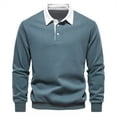 thumbnail image 1 of ShomPort Men Casual Lapel Collared Sweatshirt Long Sleeve Solid Color Lounge Pullover Tops, 1 of 4