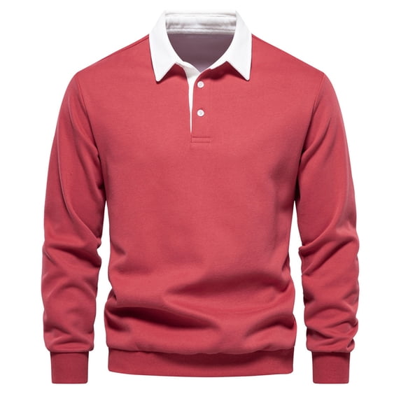 ShomPort Men Casual Lapel Collared Sweatshirt Long Sleeve Solid Color Lounge Pullover Tops