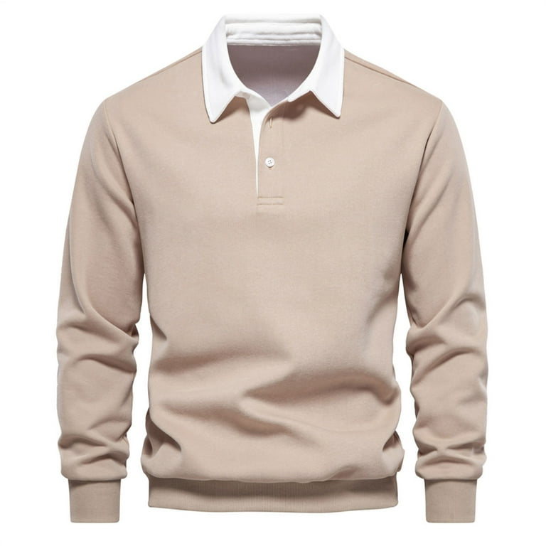 ShomPort Men Casual Lapel Collared Sweatshirt Long Sleeve Solid Color Lounge Pullover Tops