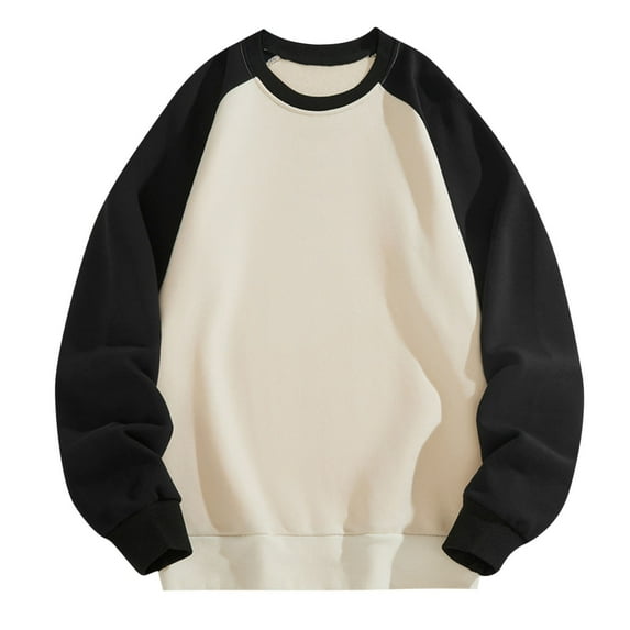 ShomPort Men Cotton Sweatshirt Long Sleeve Oversized Tees Loose Crew Neck Patchwork Color Block Pullover Thin Tops