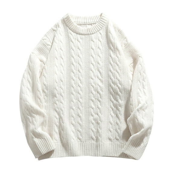 ShomPort Men Sweater Winter Long Sleeve Cable Knit Sweater Solid Color Casual Thick Pullover Sweater