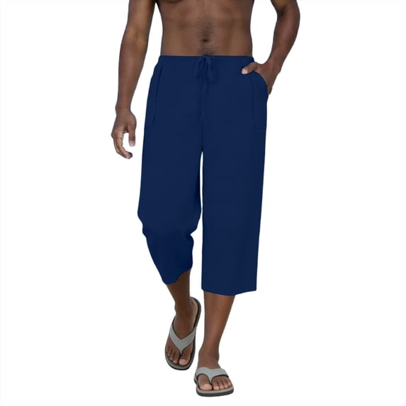ShomPort Men's Capris with Pockets Elastic Waist Straight Leg Crop Pant Drawstring Loose Yoga Capri Pants
