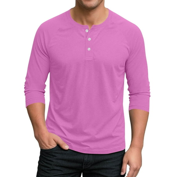 ShomPort Men's Casual T-Shirts Long Sleeve Lightweight Crewneck Button Basic Plain Workout Athletic Stylish Tops