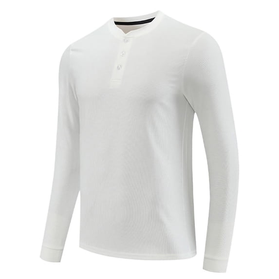 ShomPort Men's Casual Undershirts Long Sleeve Round Neck Textured Tee Shirt Comfy Solid Color Basic Breathable Blouses