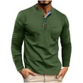 thumbnail image 1 of ShomPort Men's Cotton T-Shirt Long Sleeve Button Crewneck Comfort Blouses Basic Pullover Tops with Pocket, 1 of 6