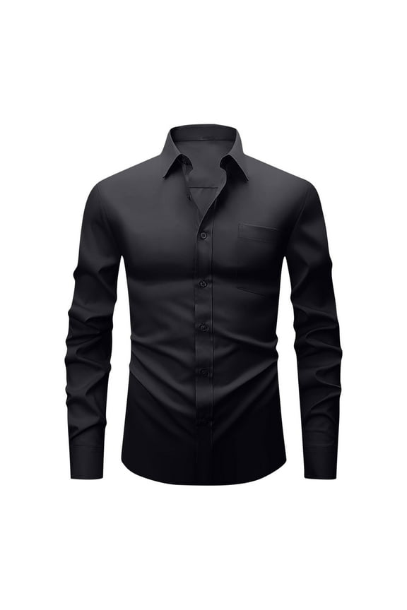 Men's Dress Shirts Long Sleeve Casual Button Down Business Blouses Formal Collared Slim Tops with Pocket