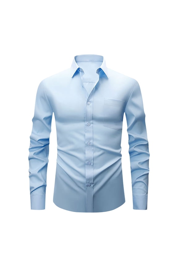 Men's Dress Shirts Long Sleeve Casual Button Down Business Blouses Formal Collared Slim Tops with Pocket