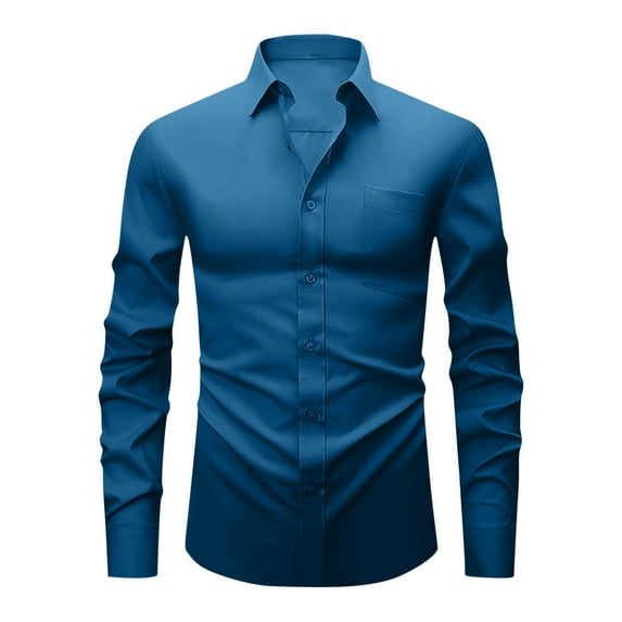 ShomPort Men's Dress Shirts Long Sleeve Casual Button Down Business Blouses Formal Collared Slim Tops with Pocket