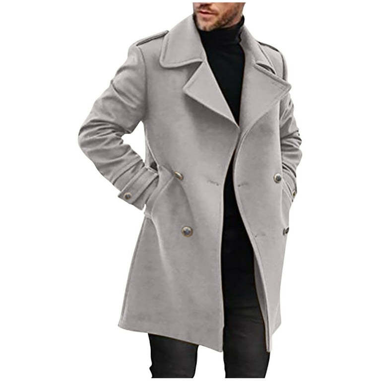 Shomport Men s Outdoor Coat Notched Collar Single Breasted Long Sleeve Overcoat Warm Winter Trench Coat Gray 20 Size Medium