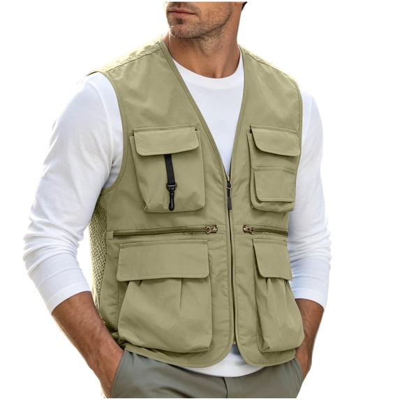 ShomPort Men's Outdoor Vest Fishing Cargo Sleeveless Jacket Comfortable Lightweight Multi-pockets Travel Work Hiking Vests