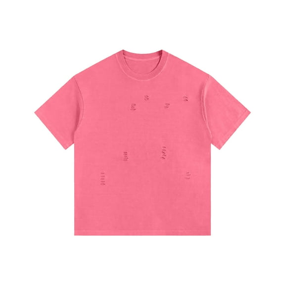 ShomPort Men's Short Sleeve T-Shirts Classic Short Sleeve Crewneck Tops Casual Holes Ripped Oversized Shirts