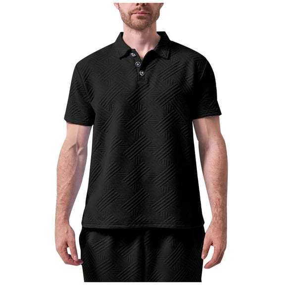 ShomPort Men's Short Sleeve Tshirts Pocket Textured Lapel 3 Button Tops Plain Business Casual Clothes Comfy Outdoor Shirt