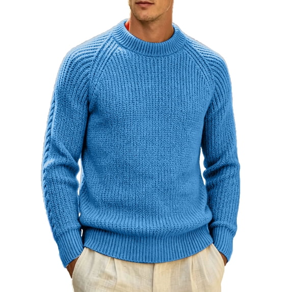 ShomPort Men's Sweater Crew Neck Raglan Sleeve Ribbed Knitted Sweater Solid Color Casual Daily Loose Pullover