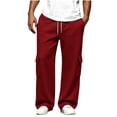 thumbnail image 1 of ShomPort Men's Sweatpants with Flap Pockets Fleece Cargo Pants Workout Wide Leg Open Bottom Casual Joggers, 1 of 7