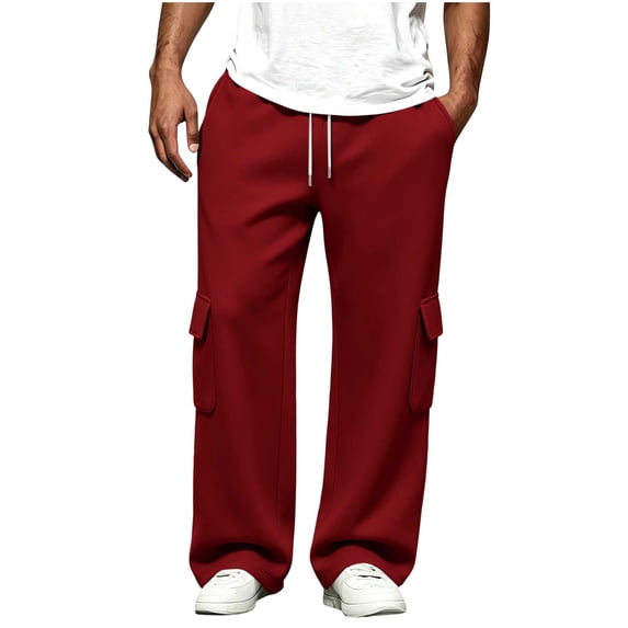 ShomPort Men's Sweatpants with Flap Pockets Fleece Cargo Pants Workout Wide Leg Open Bottom Casual Joggers
