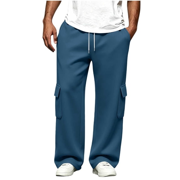 ShomPort Men's Sweatpants with Flap Pockets Fleece Cargo Pants Workout Wide Leg Open Bottom Casual Joggers