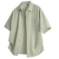 thumbnail image 1 of ShomPort Mens Button Up Shirts Short Sleeve Summer Loose Striped 2 Pocket T-shirts Classic Basic Lapel Tops, 1 of 8