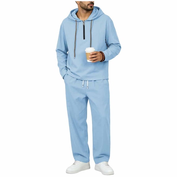ShomPort Mens Casual Fall Outfits Comfy Linen Zip up Hoodie Shirts Breathable Wide Leg Pants Travel Airports Outfits