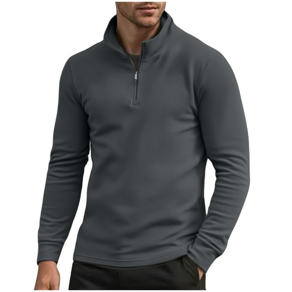 ShomPort Mens Fleece Sweatshirt Casual Quarter Zip Stand Collar Long Sleeve Solid Color Shirt Casual Thermal Base Layer Tops