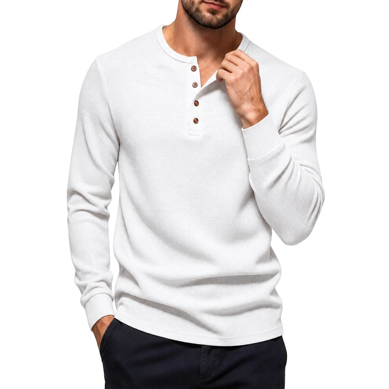 ShomPort Mens Quarter Button Shirts Long Sleeve Texture Knit ...