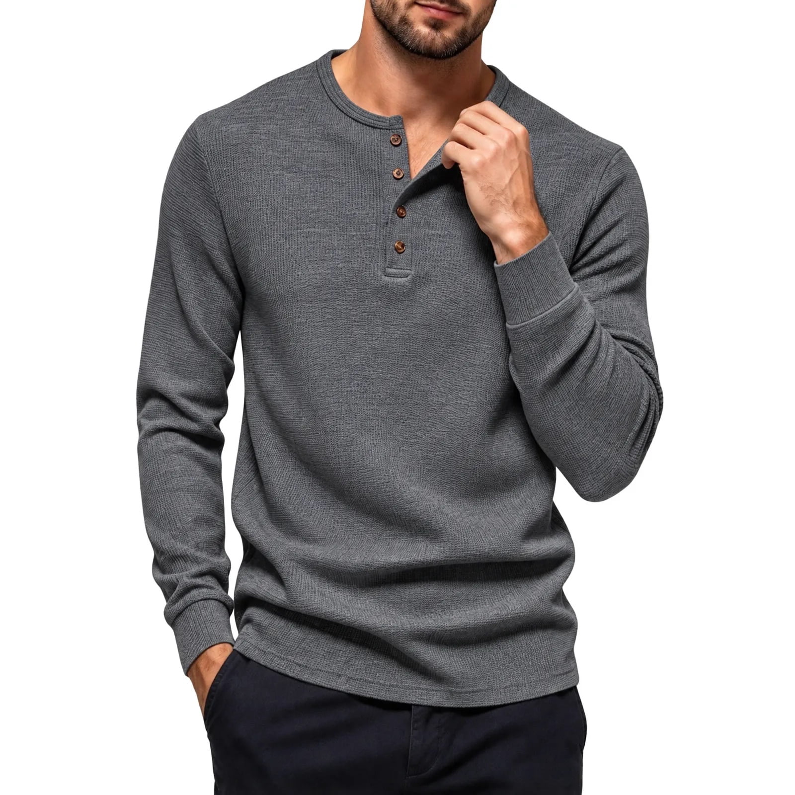 ShomPort Mens Quarter Button Shirts Long Sleeve Texture Knit ...