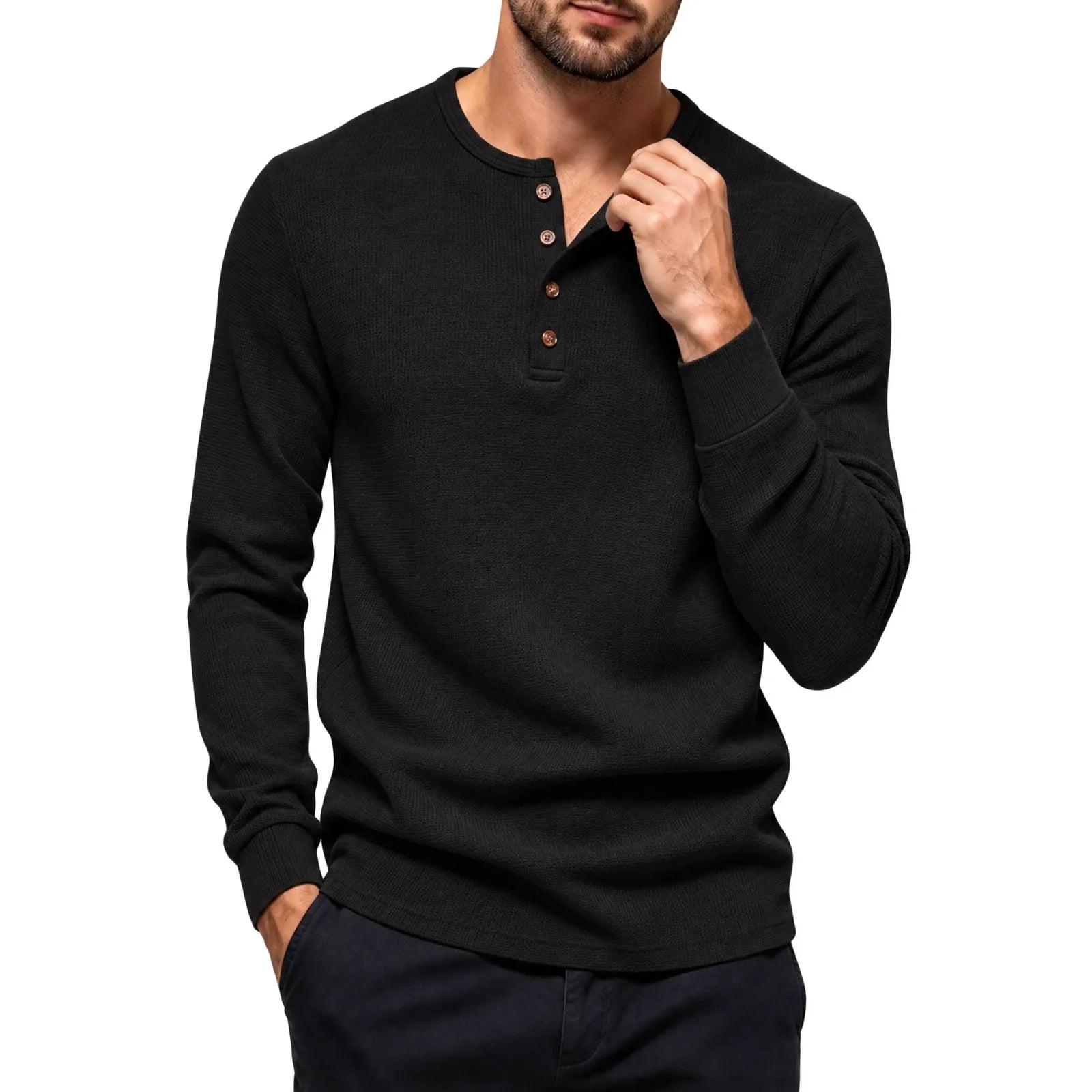 ShomPort Mens Quarter Button Shirts Long Sleeve Texture Knit ...