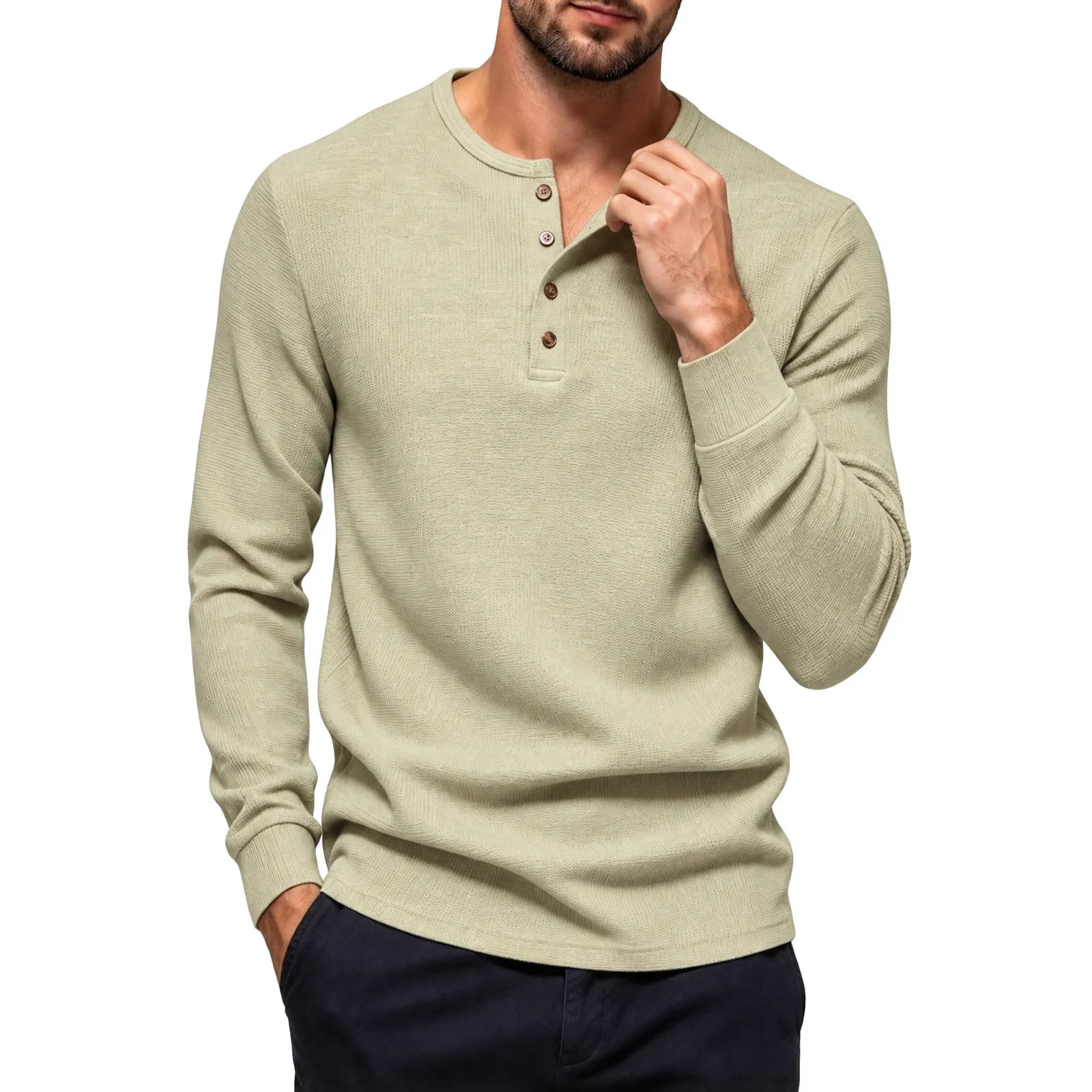 ShomPort Mens Quarter Button Shirts Long Sleeve Texture Knit ...