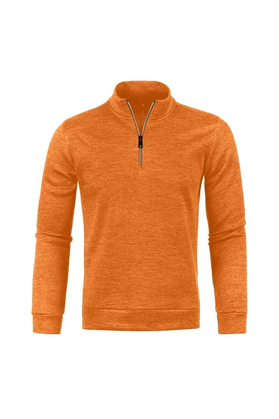 Mens Quarter Zip Pullover Long Sleeve Stand Collar Fall Sweatshirt Casual Solid Color Tops