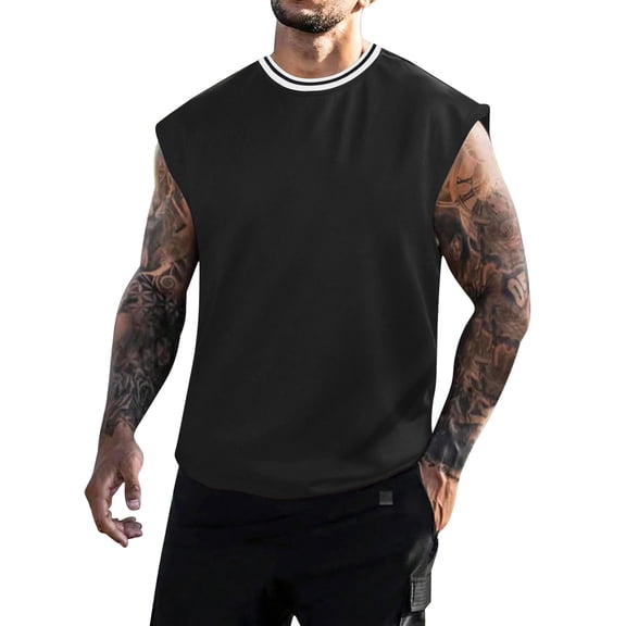 ShomPort Mens Sleeveless Round Neck Shirt Solid Color Sports Tops Trendy Outdoor Tee Shirts