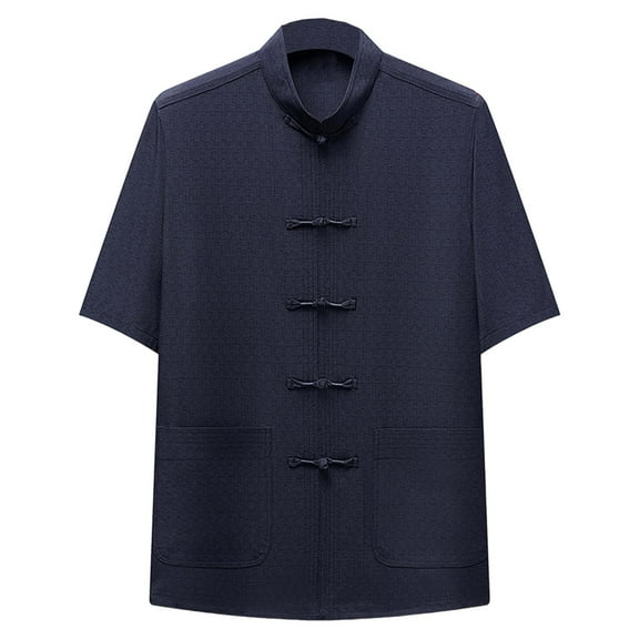 ShomPort Mens Stand-up Collar Short Sleeve Tee Shirts Traditional Tops Summer Casual Blouse Summer Casual Loose Tee