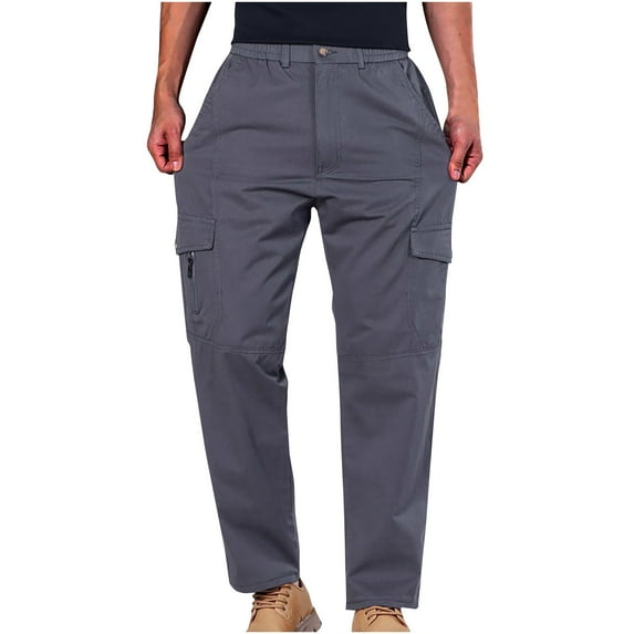 ShomPort Mens Straight Leg Cargo Pants Solid Color Casual Fall Fashion Trousers with Multi-pockets