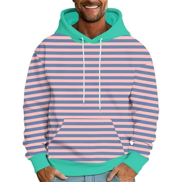 ShomPort Mens Sweatshirt Long Sleeve Casual Drawstring Pullover Fashion Stripe Printed Hoodie With Pocket