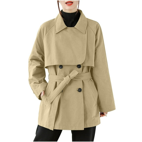 ShomPort Mid-Length Jackets for Womens Open Front Button Lapel Stylish Coats with Belt Going Out Soft Business Pockets Outwear