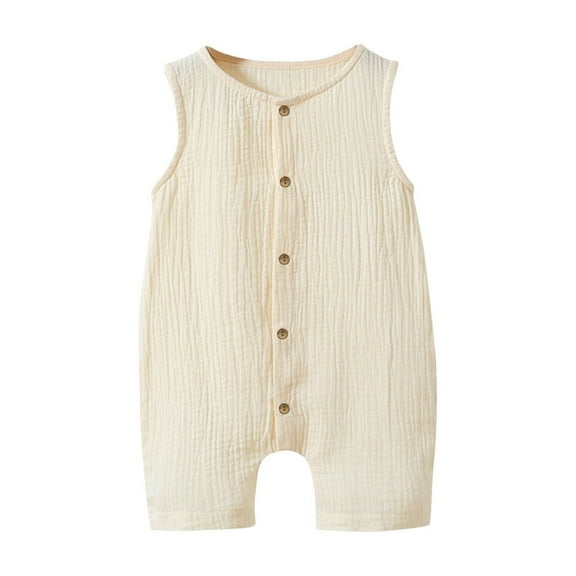 ShomPort Newborn Baby Boys Girls Cotton Linen Romper Summer Sleeveless Jumpsuit Infant Overalls Clothing Set
