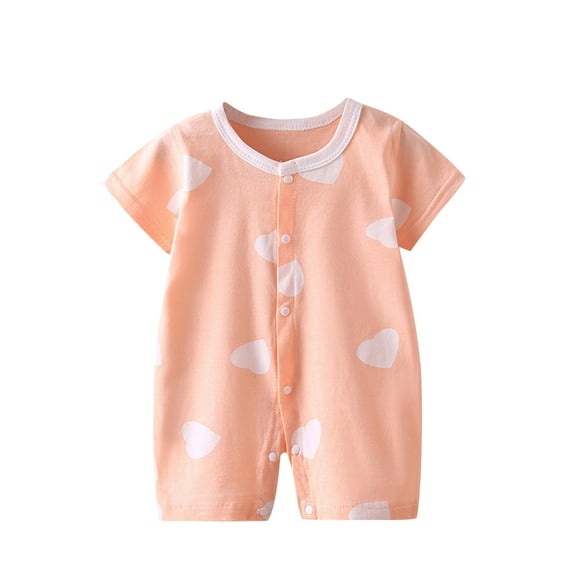ShomPort Newborn Baby Soft Cotton Romper Short Sleeve Cute Printed Bottons Down Jumpsuit Infant Fall Pajama Sets