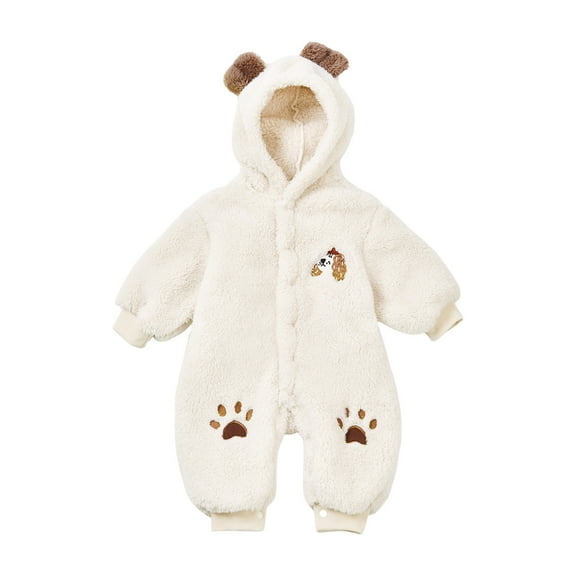 ShomPort Newborn Hooded Fleece Jumpsuit Solid Color Long Sleeve Romper Baby Girls Boys Warm Thicken Winter Pajama Sets