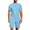 thumbnail image 1 of ShomPort Nightwear for Mens Knit Ribbed Solid Color Short Sleeve Crewneck Tees Drawstring Pants Comfort Pajamas Daily Loungewear Set, 1 of 8