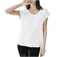 thumbnail image 1 of ShomPort Nightwear for Womens V-Neck Short Sleeve Comfy Basic T-Shirt Solid Color Lightweight Smoothing Everyday Loungewear, 1 of 7