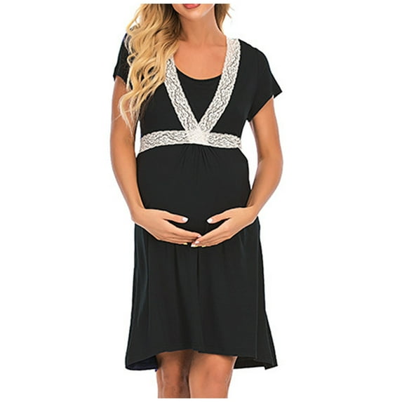 ShomPort Nursing Nightgown Delivery and Labor Gown Short Sleeve Maternity Breastfeeding Dress