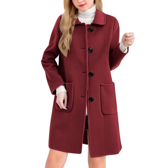 ShomPort Overcoats for Womens Lapel Long Sleeve Button Up Plus Size Elegant Coats Solid Color Going Out Trendy Jackets with Pockets