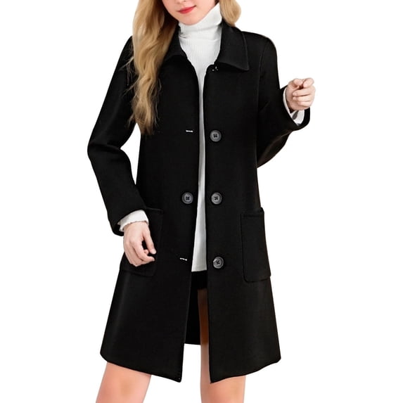 ShomPort Overcoats for Womens Lapel Long Sleeve Button Up Plus Size Elegant Coats Solid Color Going Out Trendy Jackets with Pockets