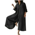 thumbnail image 1 of ShomPort Oversized Cotton Linen Wide Leg Jumpsuit for Women Summer Breathable Lapel Button Down Long Sleeve Rompers, 1 of 6