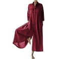 thumbnail image 1 of ShomPort Oversized Cotton Linen Wide Leg Jumpsuit for Women Summer Breathable Lapel Button Down Long Sleeve Rompers, 1 of 6